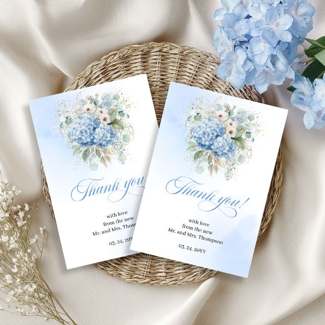 Flores Azuis Costeiras Eucalipto Agradecimento Cas (Coastal Blue Flowers Eucalyptus Wedding thank you card)