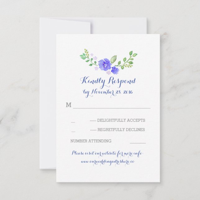 flores azuis de aquarela casamento Cartões RSVP (Frente)