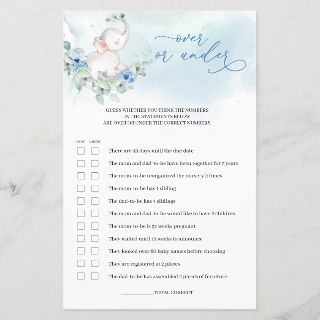 Flores azuis de elefante giras sobre ou sob jogo d (Frente)