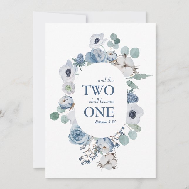 Flores Azuis Dois Se Tornam Um Convite De Casament (Frente)
