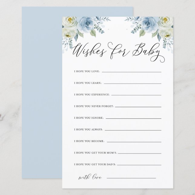 Flores Azuis e Brancas de Aquarela Desejos para Be (Frente/Verso)
