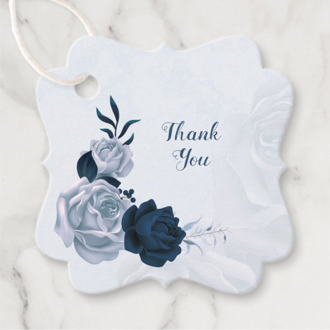 flores azuis elegantes marinho etiqueta azul (Frente)