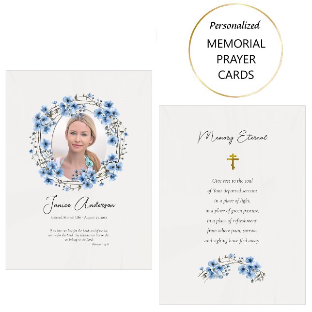 Flores Azuis Feias Corto Ortodoxo Cartão Funeral O (Criador carregado)