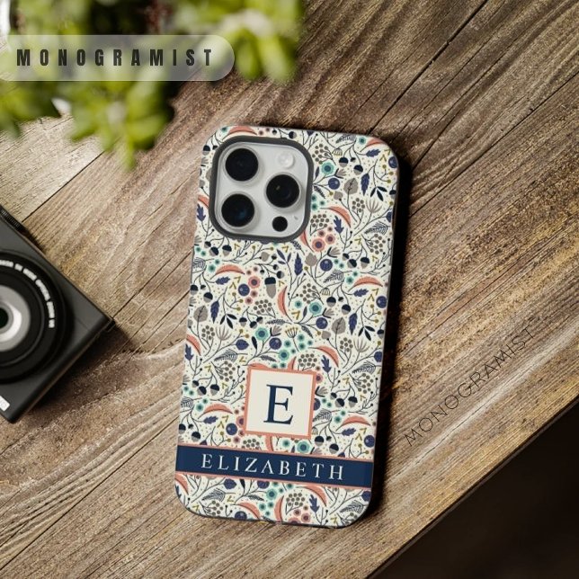 Flores Azuis Florais Brancas Personalizadas (Custom White Floral Blue Peach Flowers iPhone Case)