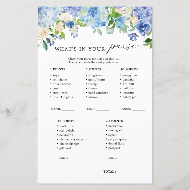 Flores Azuis Hidrangea O que há na sua bolsa (Frente)