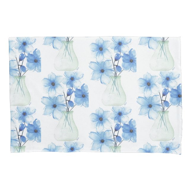 Flores Azuis no vaso de vidro (Frente)