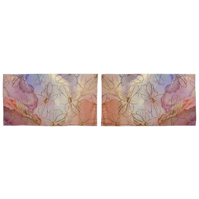 Flores Bege Rosa Dourado Floral (Frente - conjunto)
