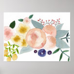 Flores, Berries e Folhas de Poster de Aquarela<br><div class="desc">Design de aquarela pintada à mão por Bethany Eden</div>