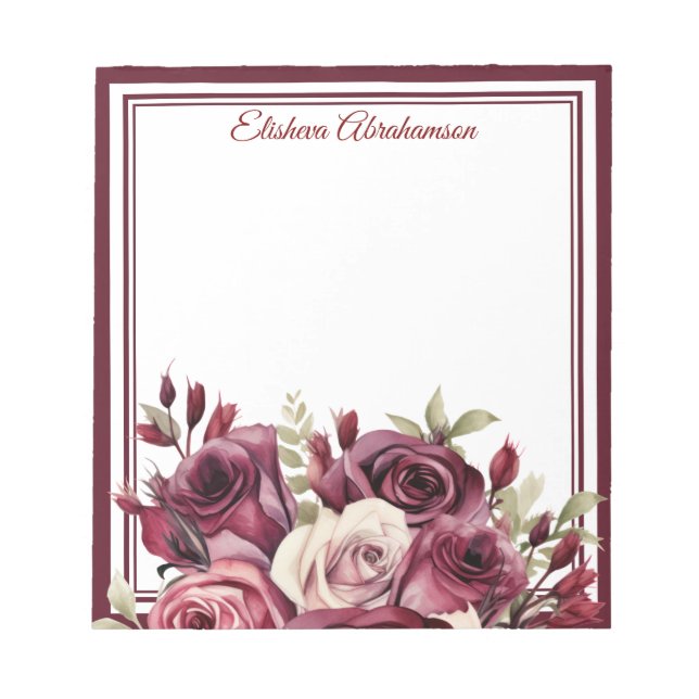 Flores Boho Bloco de Notas Rosas Roxas (Frente)