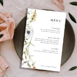 Flores Botânicas | Menu Casamento Elegante<br><div class="desc">Esses menus brancos de casamento apresentam uma borda lateral de amarelo,  laranja e branco ilustrados e folhas verdes em um fundo branco. Um design simples que é simultaneamente boho e elegante.</div>