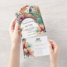 Flores Botânicas Tropicais Aquarela Casamento