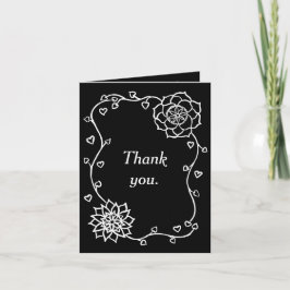 Flores brancas Corações Pretos Obrigado Cartões