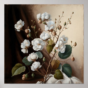 Flores brancas de algodão Impressão