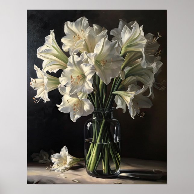 Flores brancas de Amaryllis Impressão (Frente)