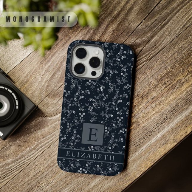 Flores Brancas de Cinzas Pretas Florais Negras Per (Customizable Black Floral Dark Grey White Flowers iPhone Case)