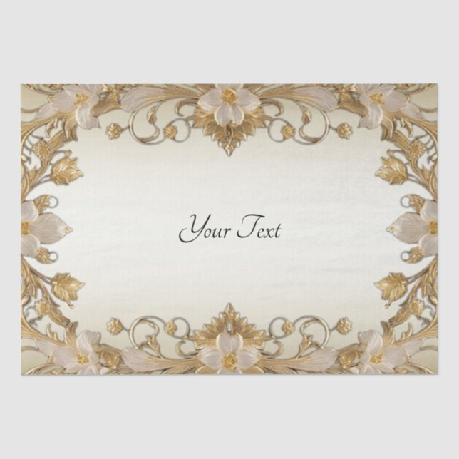 Flores Brancas Decorativas Papel de Seda Dourado (Frente )