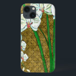 Flores brancas e caules verdes na borda marrom<br><div class="desc">Flores brancas pendem caules verdes nesta peça de Chariklia Zarris. Colocada sobre um fundo brando e cercada por uma borda marrom esta é uma pintura simples,  mas elegante. Adicione-o à sua casa e aproveite a beleza!</div>