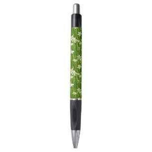 Flores Brancas e Folhas de Plantas Caneta Tinta Pr