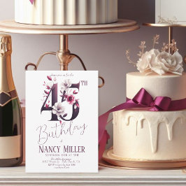 Flores brancas e magenta 45. Convite de aniversári