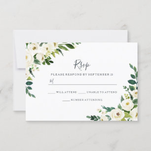 Flores Brancas Elegantes RSVP de Casamento Moderno