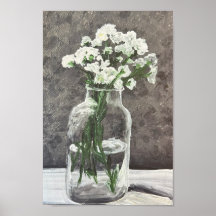 Flores brancas em poster de vaso claro