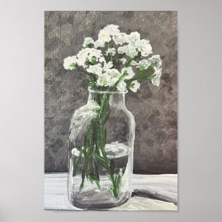 Flores brancas em poster de vaso claro