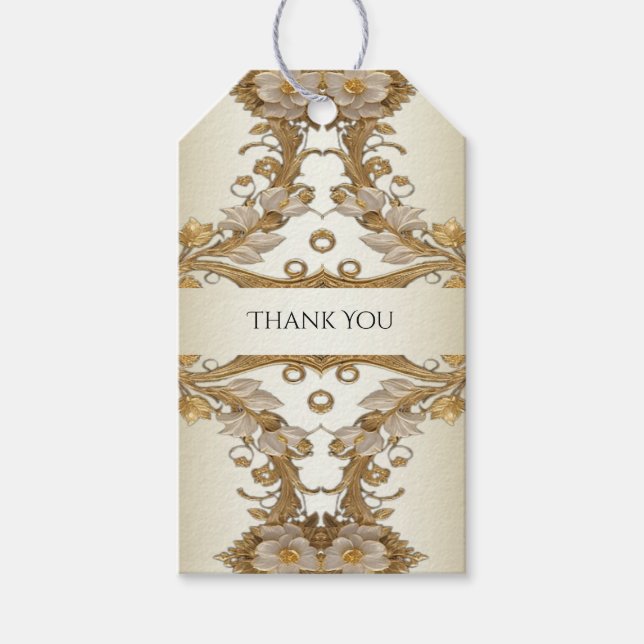 Flores Brancas - Etiqueta de Presente Dourada Deco (Frente)
