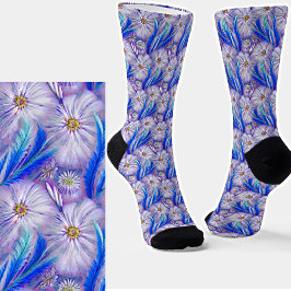 Flores Brancas Femininas Fluffy e Penas Azuis