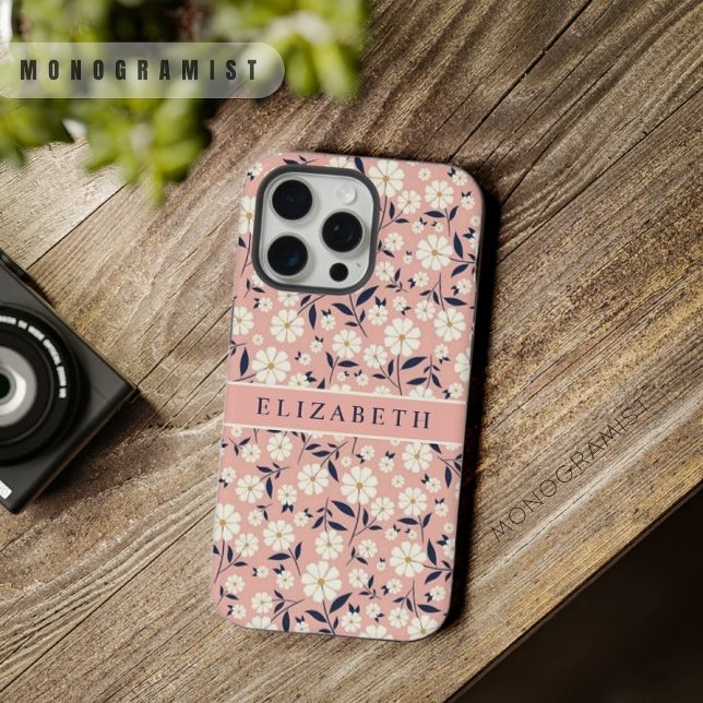 Flores Brancas Florais, Rosa Personalizáveis (Customizable Pink Peach Floral White Flowers iPhone Case)