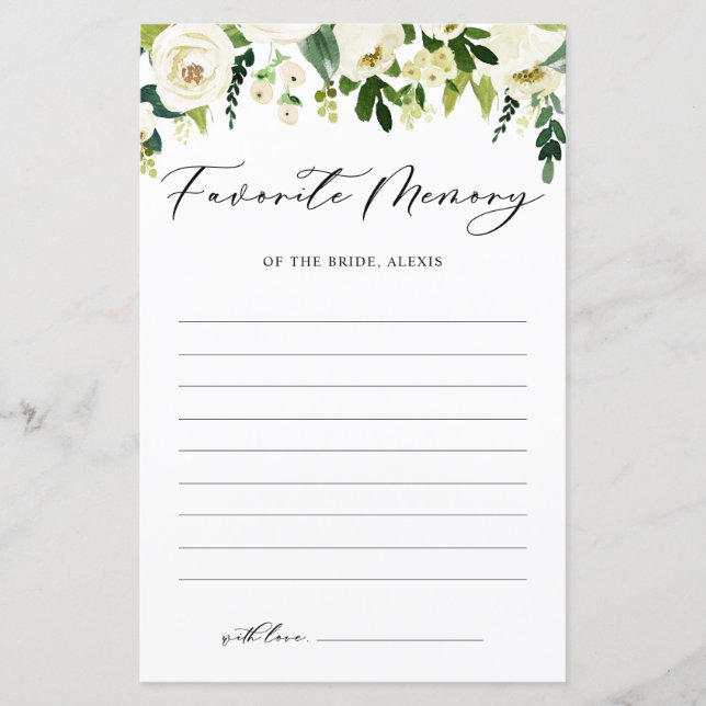 Flores brancas Memória favorita da placa noiva (Frente)