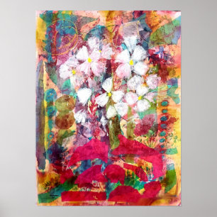 Flores brancas no Impressão Pote de Poster cor-de