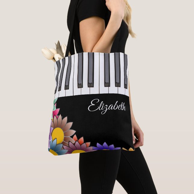 Flores Brilhantes Piano Musical Tote Bags (Close Up)