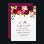 Flores Burgundy 60º Convite de aniversário<br><div class="desc">Flores Burgundy 60º Convite de aniversário Ver coleção correspondente e convites para homens ou mulheres</div>