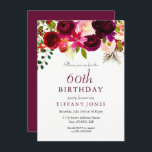 Flores Burgundy 60º Convite de aniversário<br><div class="desc">Flores Burgundy 60º Convite de aniversário Ver coleção correspondente e convites para homens ou mulheres</div>