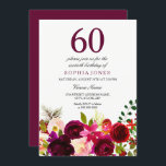 Flores Burgundy 60º Convite de aniversário<br><div class="desc">Burgundy Flowers 60ª coleção Correspondente de Convites de aniversário em Niche e Nest store. Boho chic burgundy vermelha aquarela floral Linda mão pintada aquarela ilustração</div>