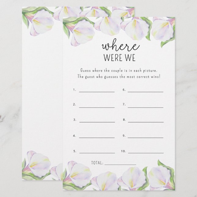 Flores Calla - Onde estávamos no jogo de chá de pa (Frente/Verso)