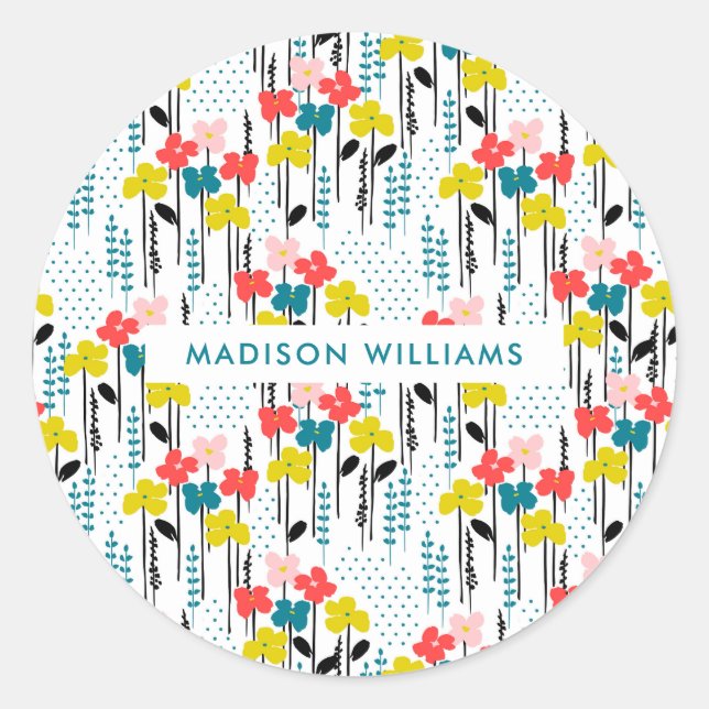 Flores clássico adesivo redondo (Frente)