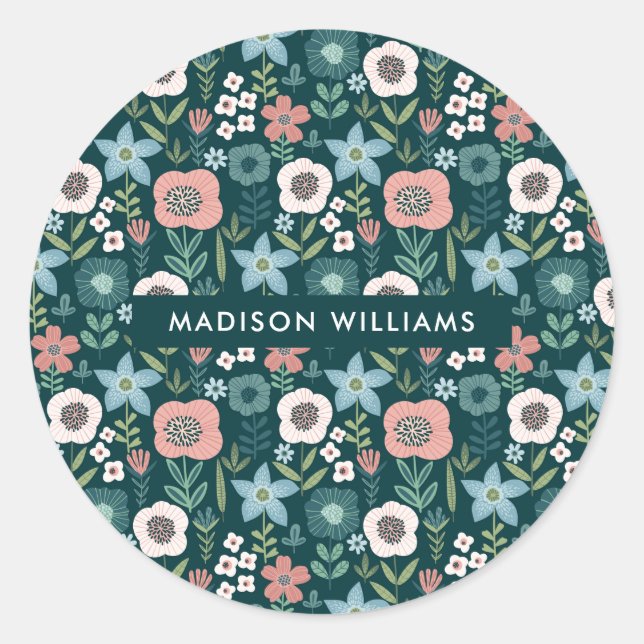 Flores clássico adesivo redondo (Frente)