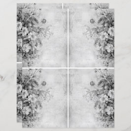 Flores Colagem de Vintagem 1b 1 de 4 Preto e Branc
