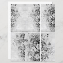 Flores Colagem de Vintagem 1b 3 de 4 Preto e Branc