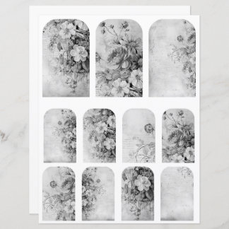 Flores Colagem de Vintagem 1b 4 de 4 Preto e Branc