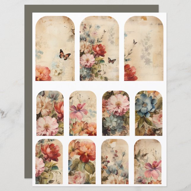 Flores Colagem de Vintagem 2 (Frente/Verso)