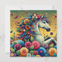 Flores Coloridas Bem Caprichosas e Cavalo Branco