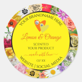Flores Coloridas Etiquetas de Produto Amarelo com