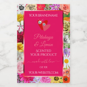 Flores Coloridas Etiquetas de Produtos Rosa Coraç