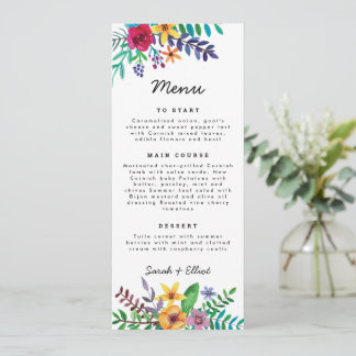 Flores Coloridas Menu Plano de Casamento