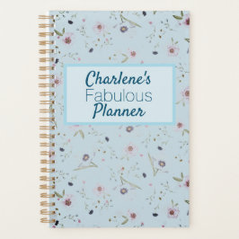 Flores Coloridas no Planejador Personalizado Azul