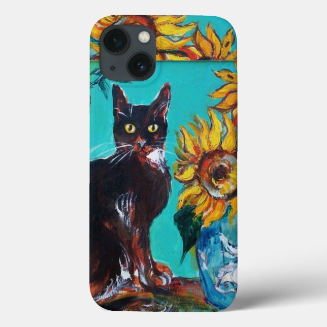 FLORES COM GATO PRETO EM TURQUOISMO AZUL (Verso)