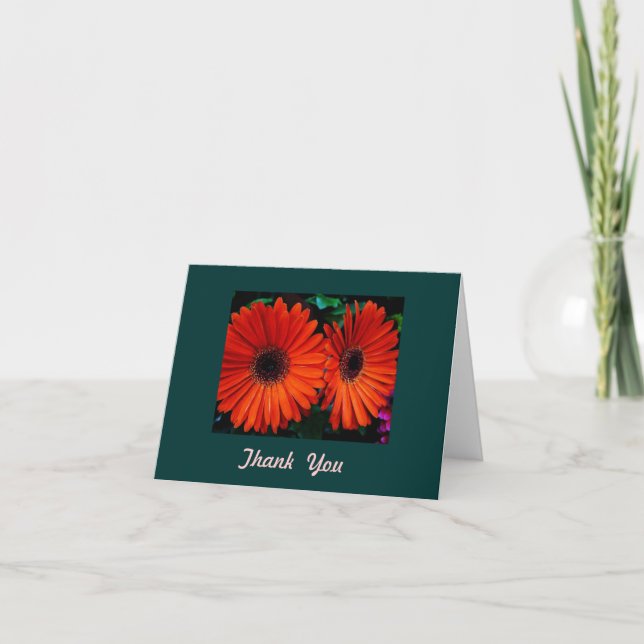 Flores cor de laranja dupla cartões de agradecimen (Frente)