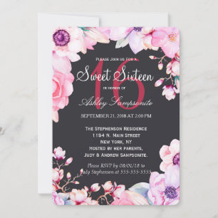 Flores cor-de-rosa com 16 convites para Sweet pret